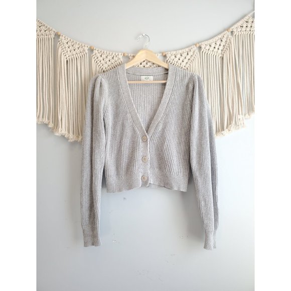 Aerie Gray Puff Sleeve Cropped Cardigan XS - Picture 2 of 6